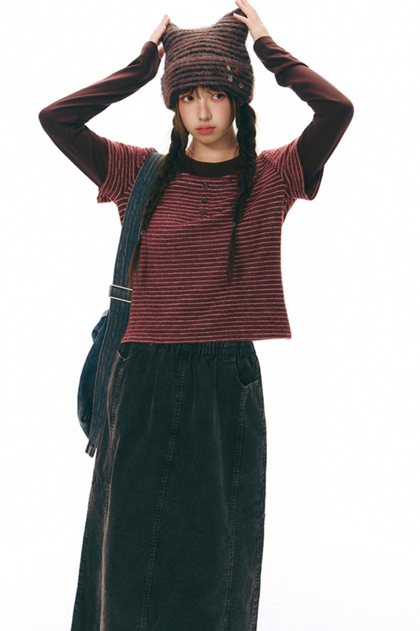 Brushed Stripe Round Neck Long Sleeve Top