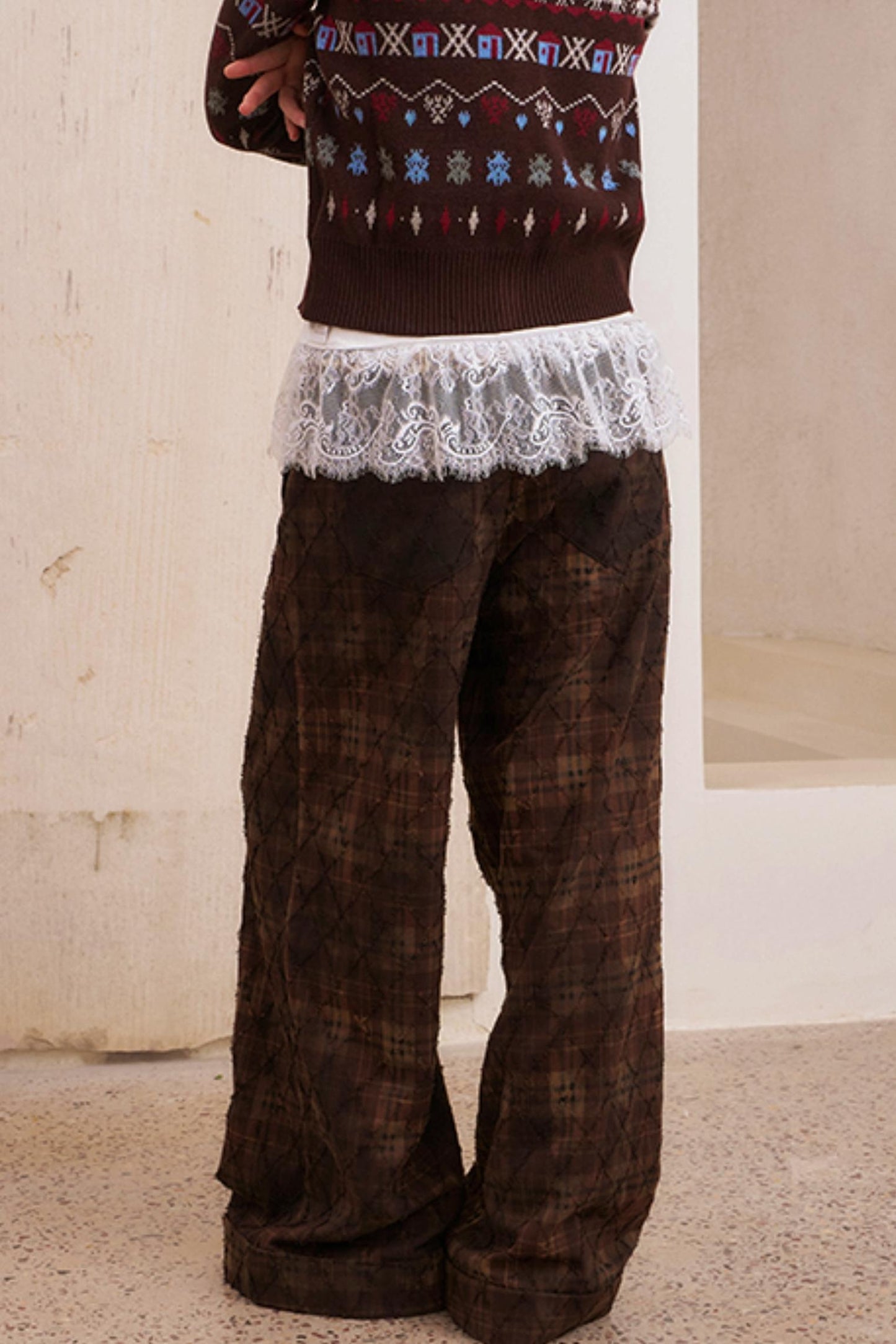 Textured Plaid Boho Slacks