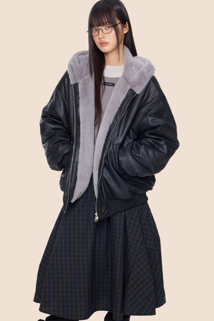 Furry Hooded Leather Jacket