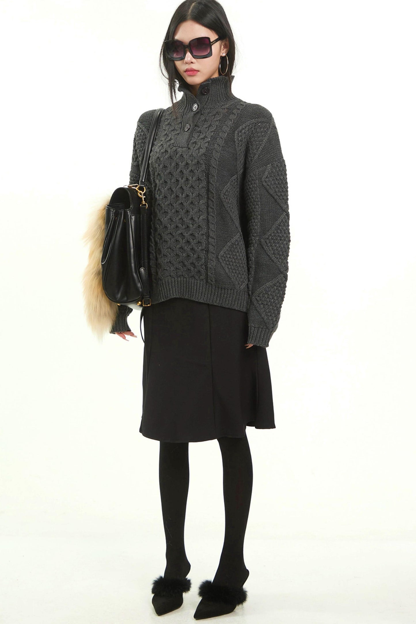 Retro Gray Twist Knitted Sweater