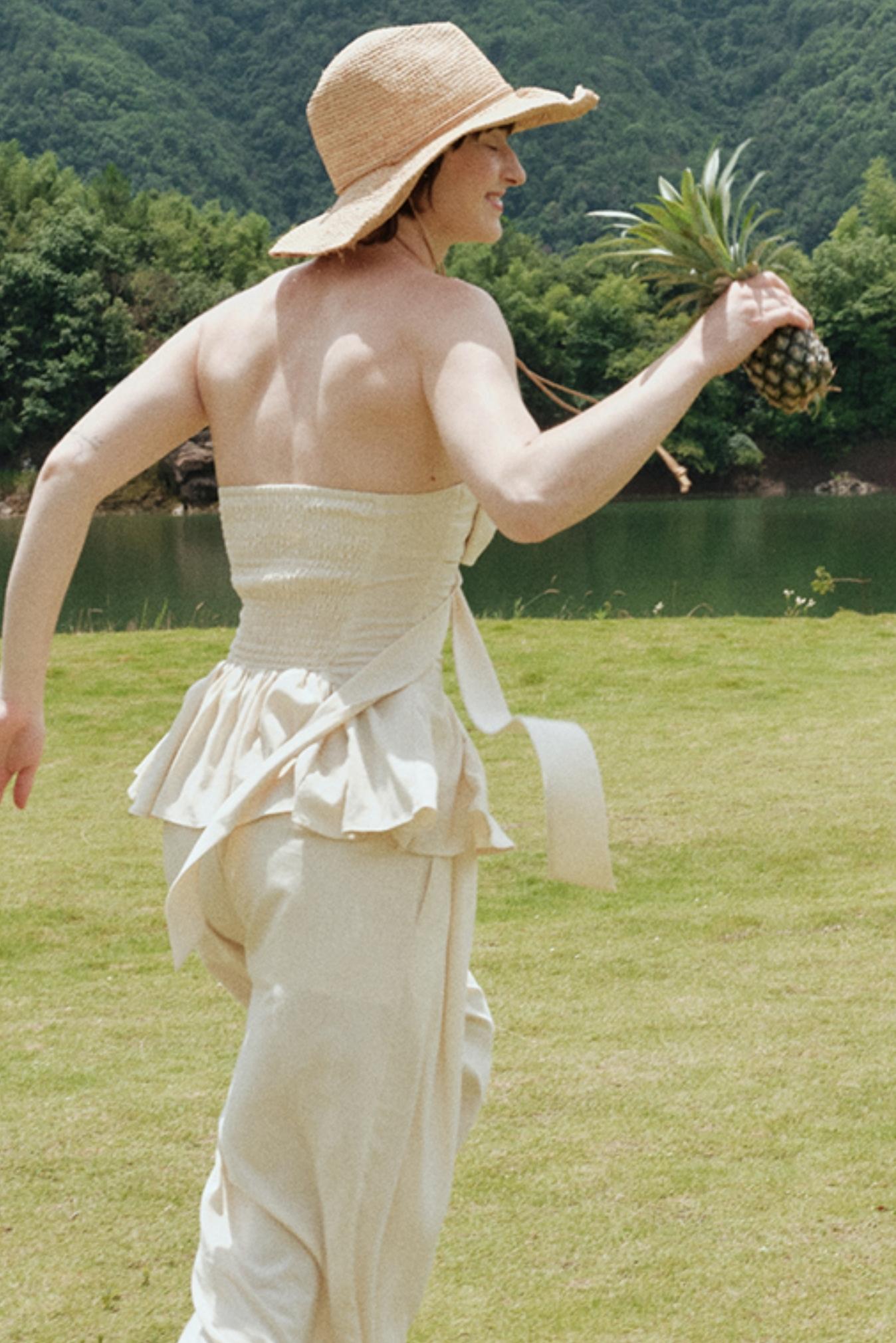 Eternal River Bandeau Top Wide-Leg Trousers Set-Up