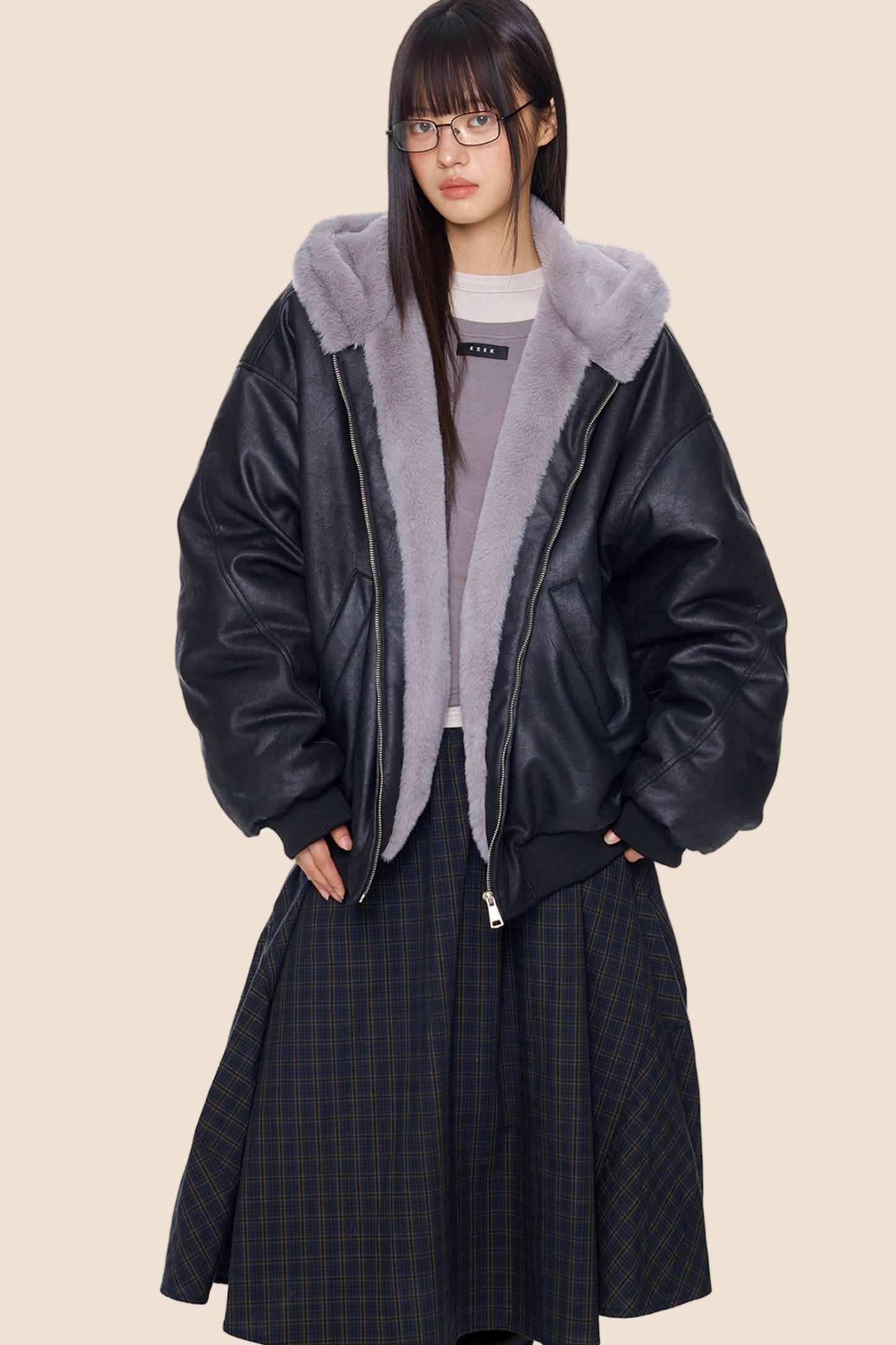 Furry Hooded Leather Jacket