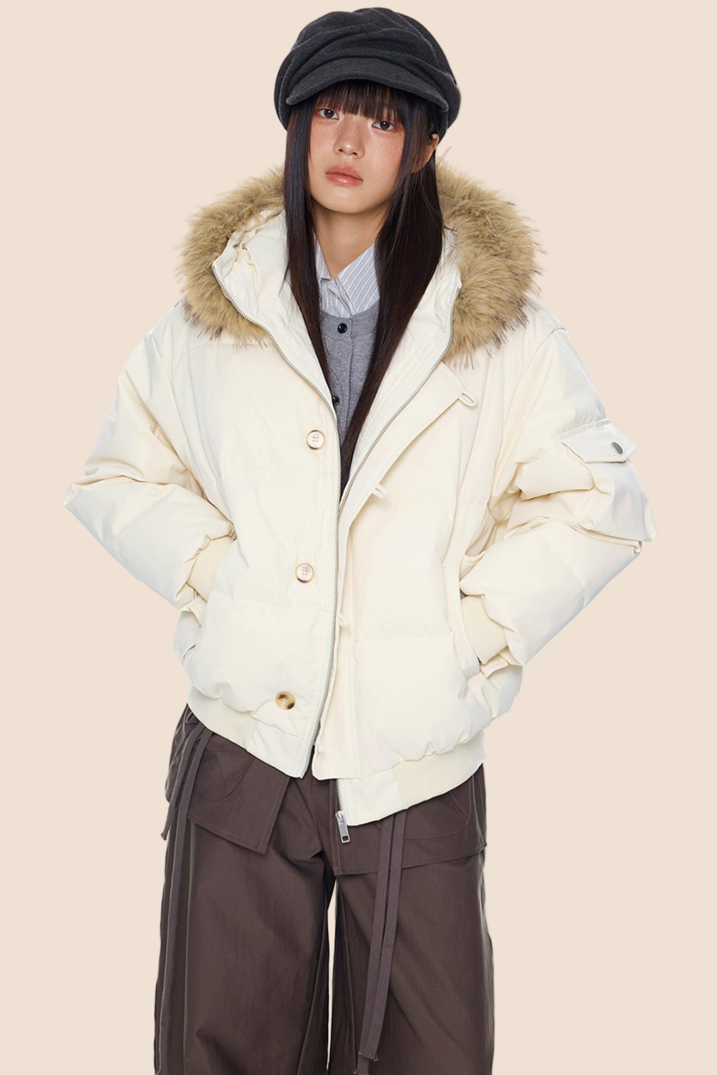 Large Fur Collar Hooded Jacket