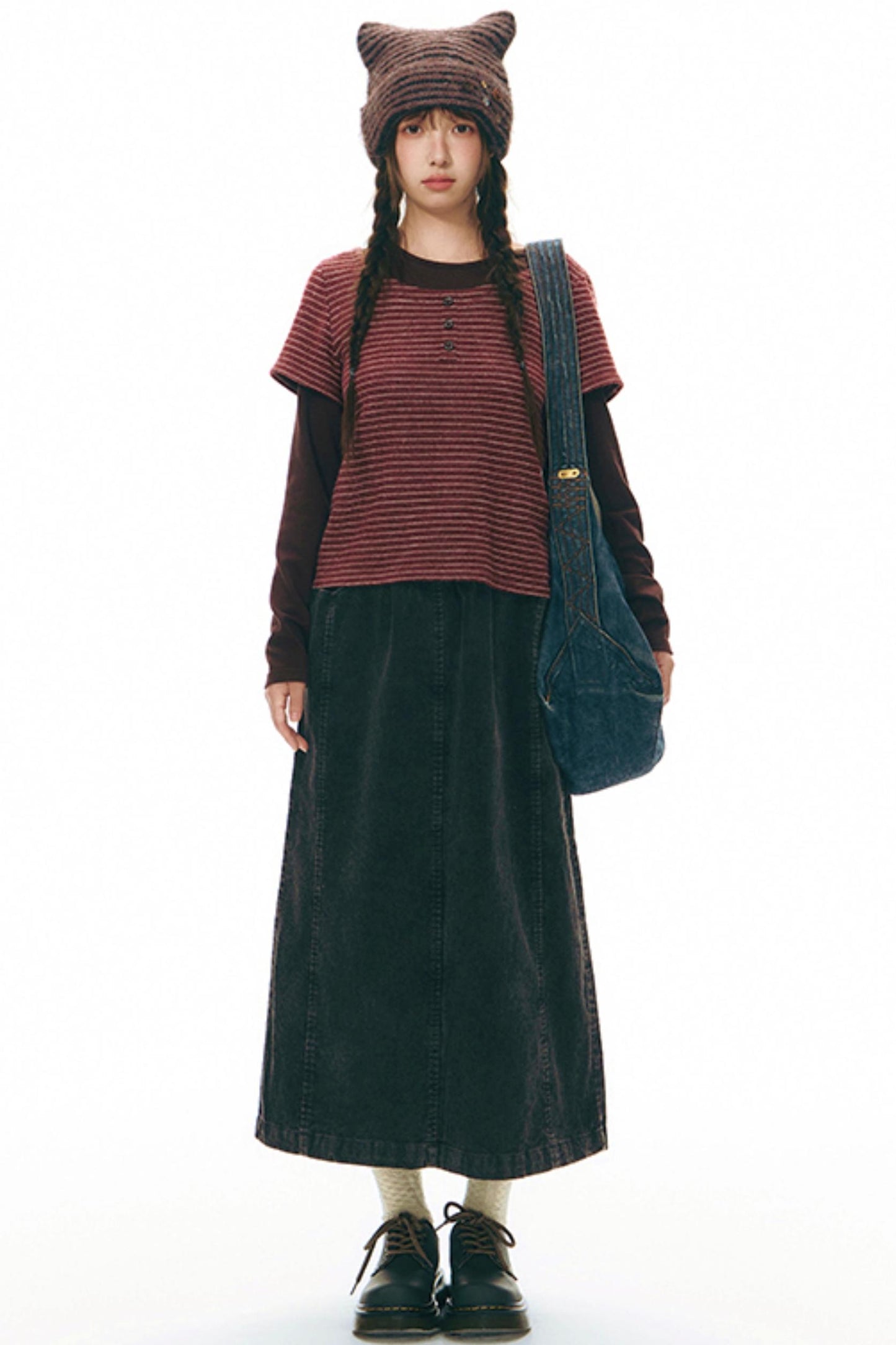 Brushed Stripe Round Neck Long Sleeve Top