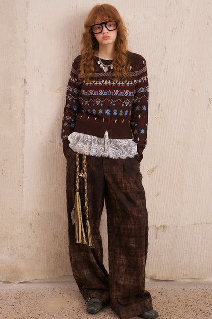 Textured Plaid Boho Slacks