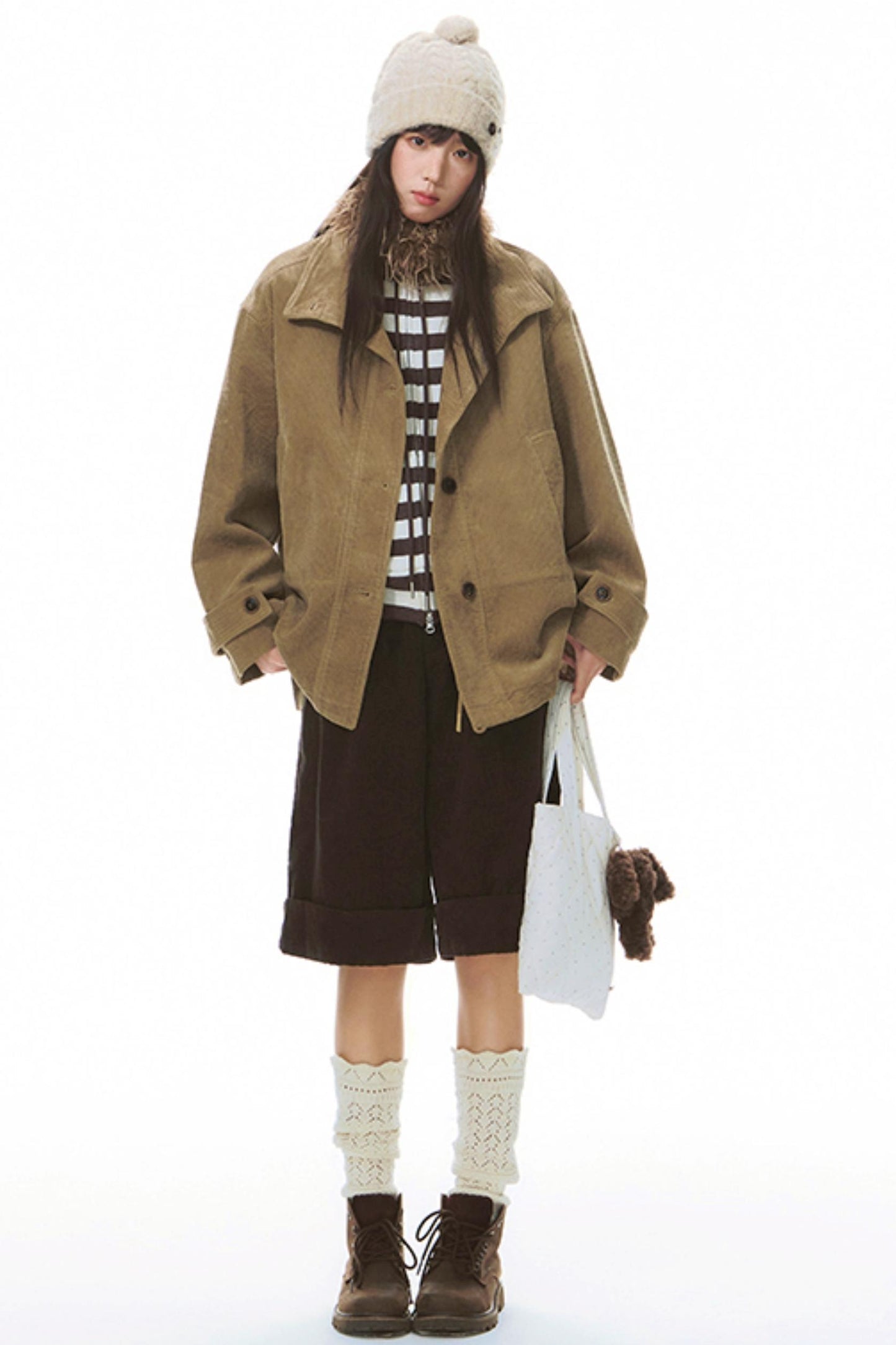 Stand-Up Striped Sweatshirt Jacket Set-Up