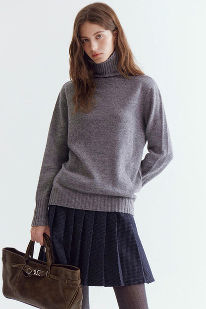 Wool Floral Yarn Turtleneck Sweater