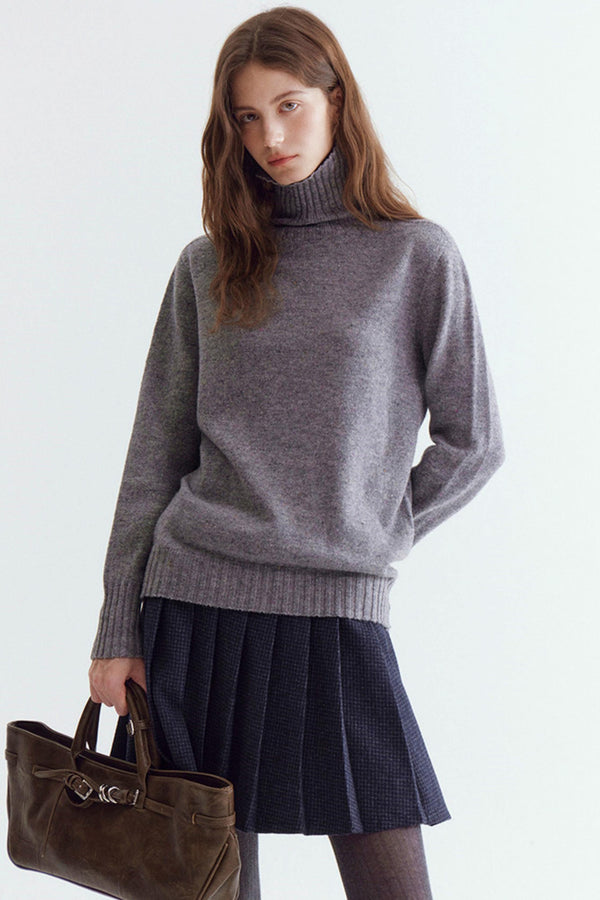 Wool Floral Yarn Turtleneck Sweater