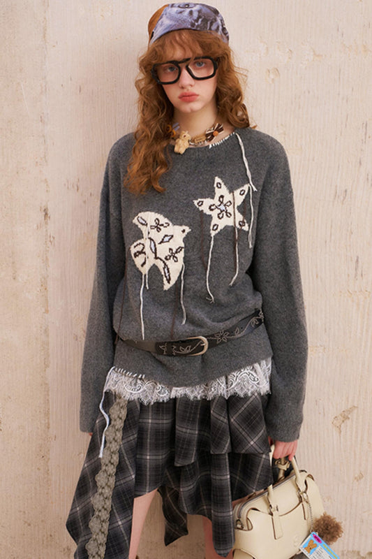 Star Fringe Long Sleeve Sweater