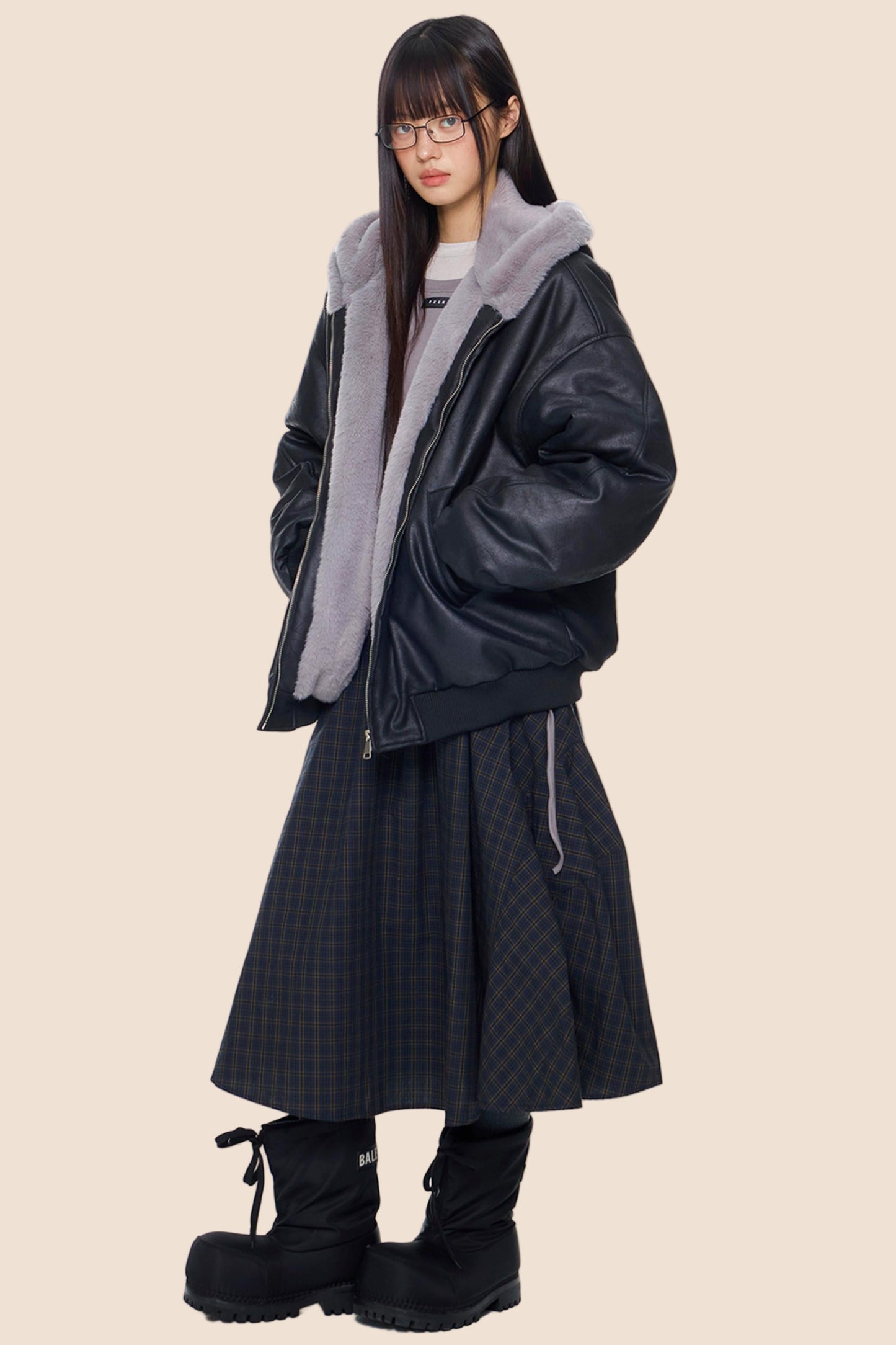 Furry Hooded Leather Jacket