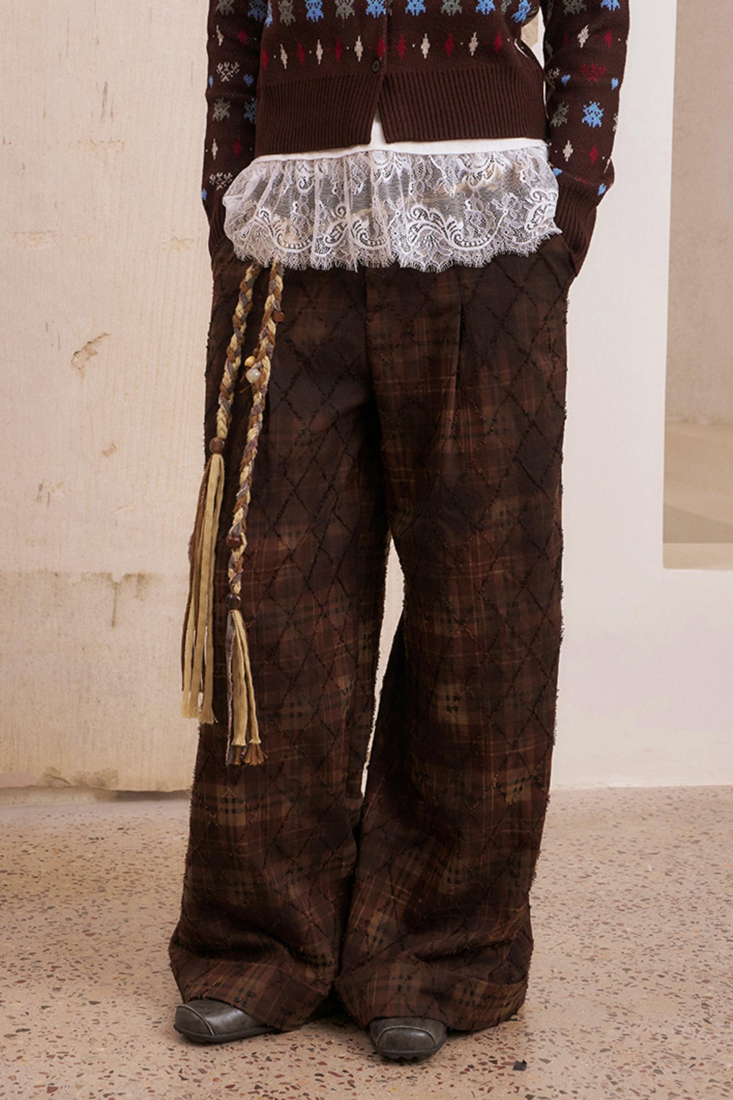 Textured Plaid Boho Slacks
