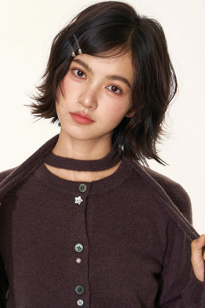 Original Lace-Up Crew Neck Cardigan Set-Up