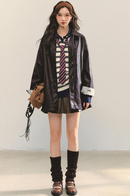 Motorcycle Plaid Leather Jacket