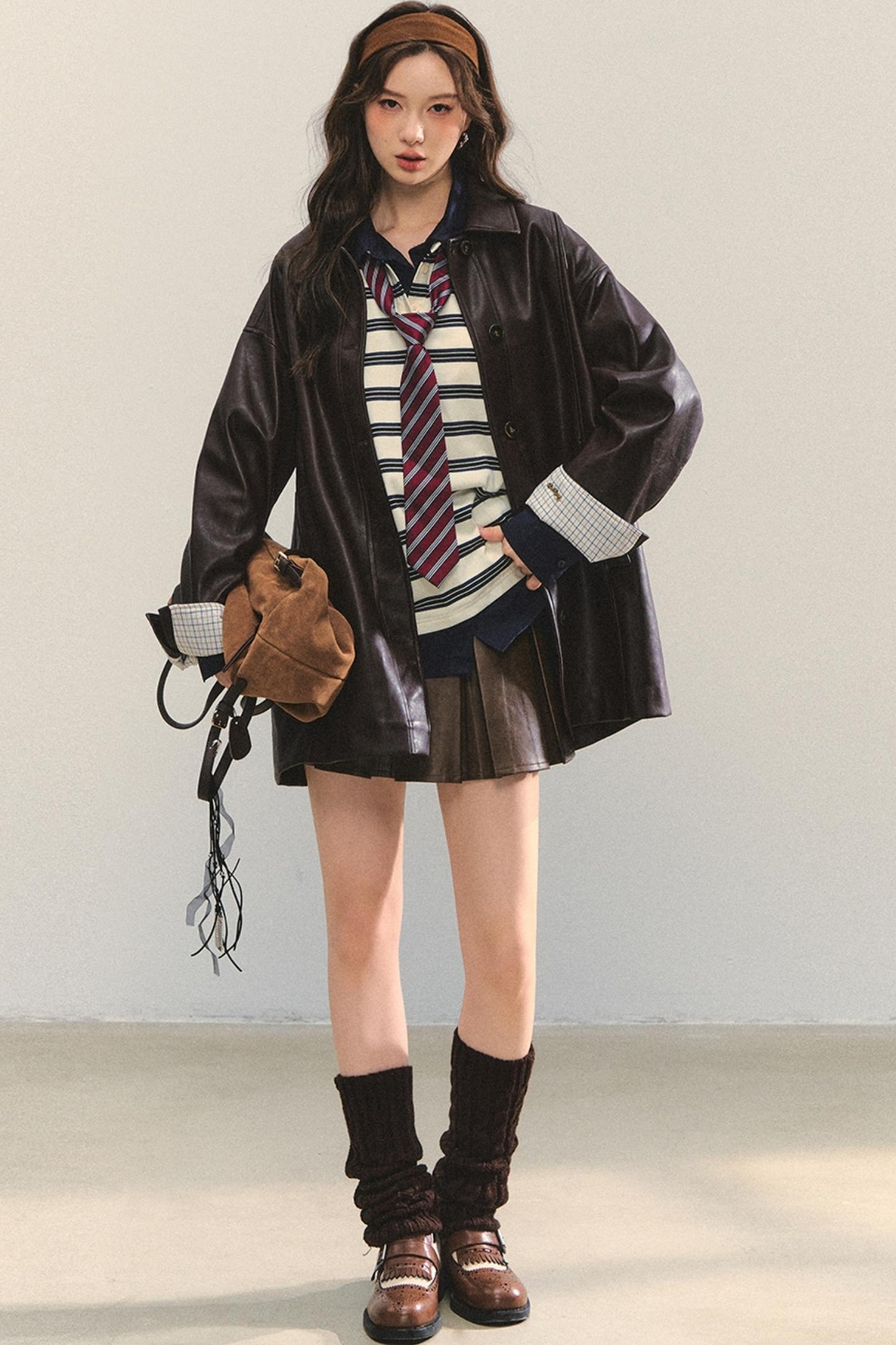 Motorcycle Plaid Leather Jacket