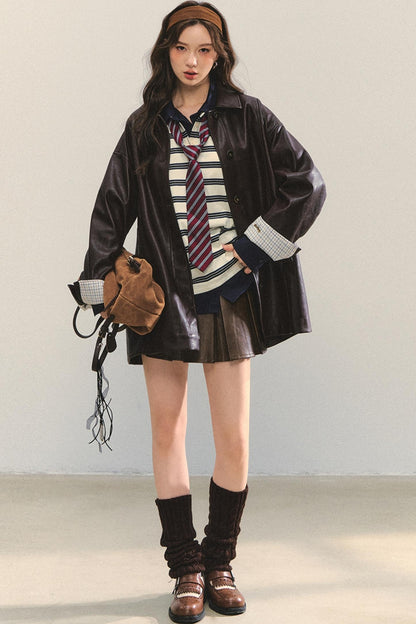 Motorcycle Plaid Leather Jacket