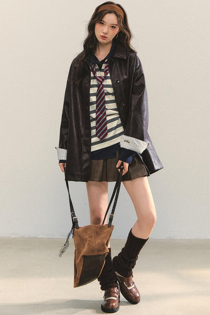 Motorcycle Plaid Leather Jacket