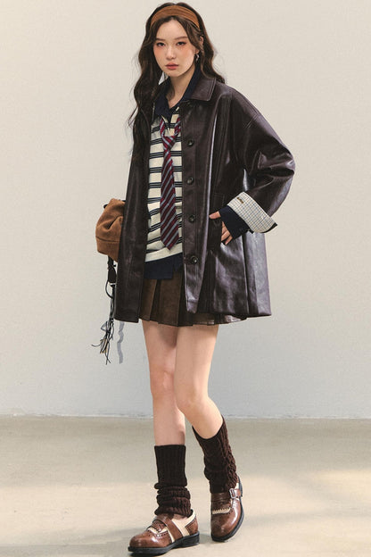 Motorcycle Plaid Leather Jacket