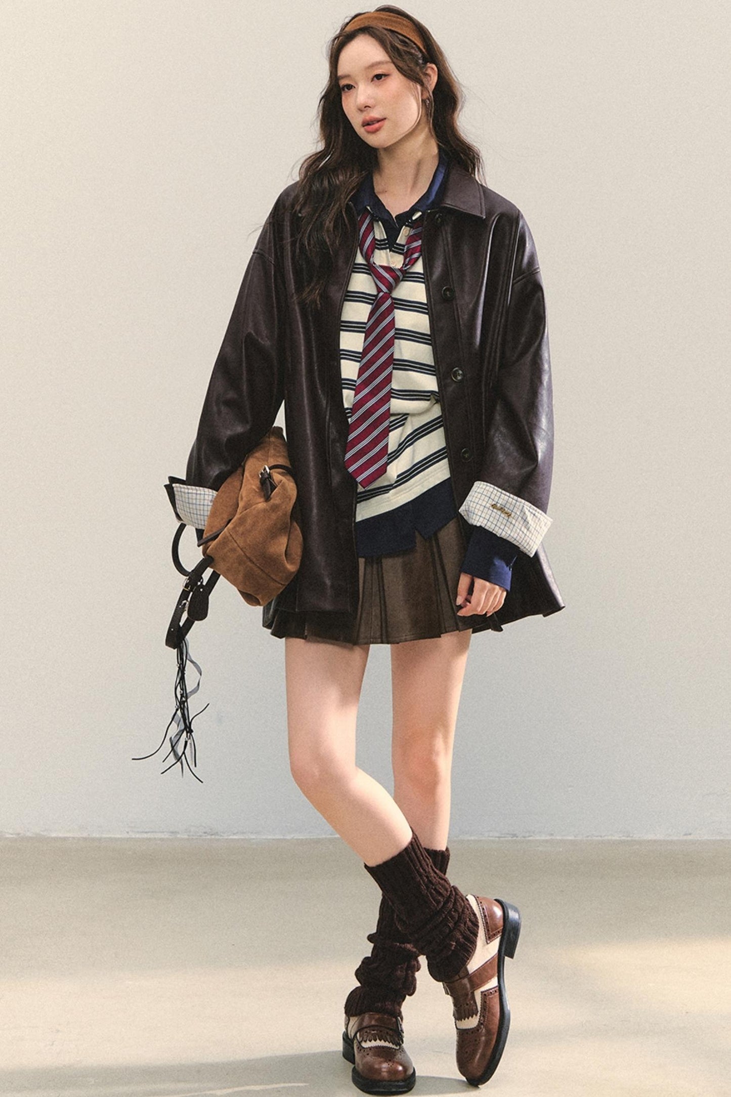 Motorcycle Plaid Leather Jacket