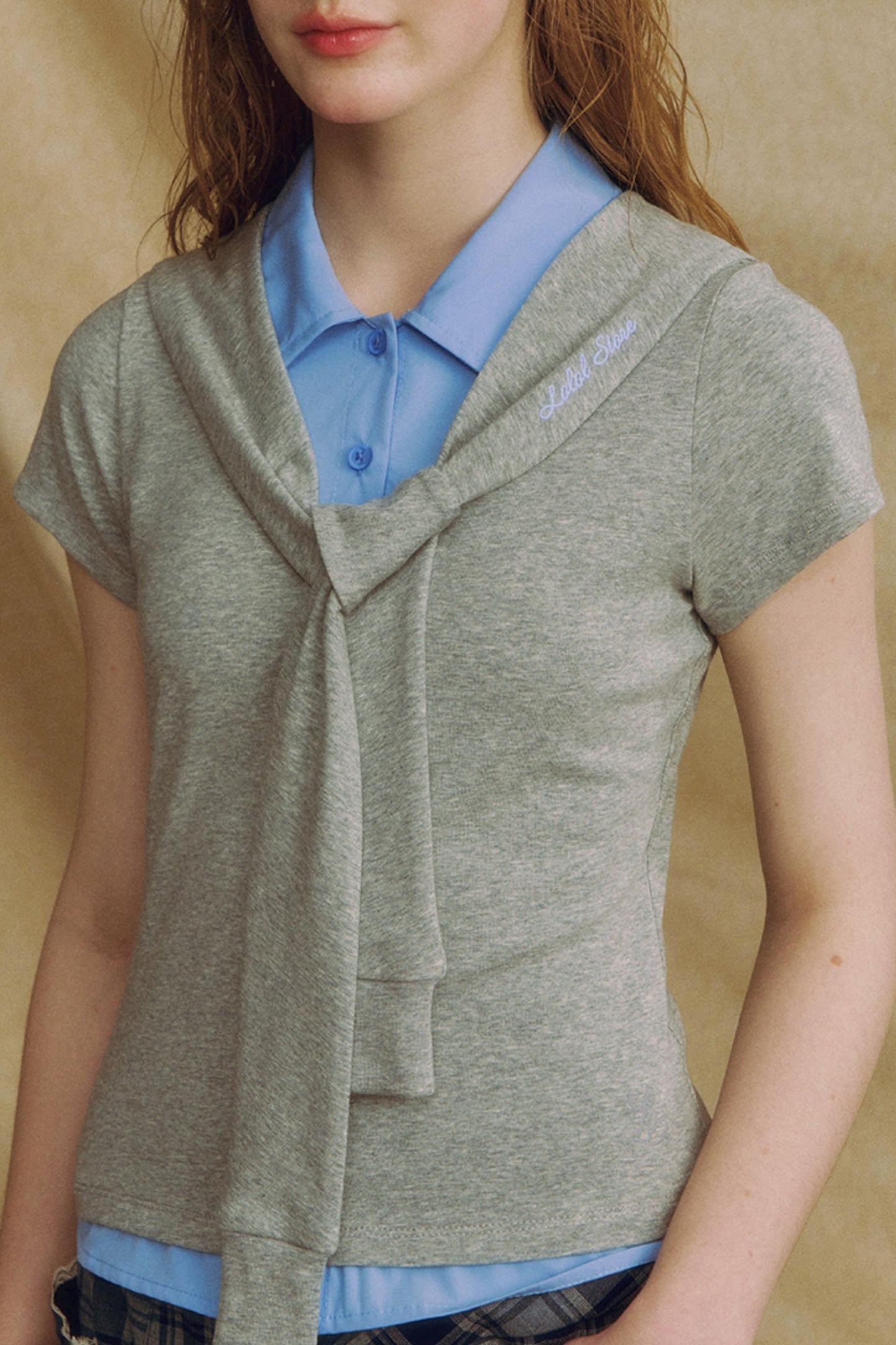 Navy Color Clash Shawl Tee