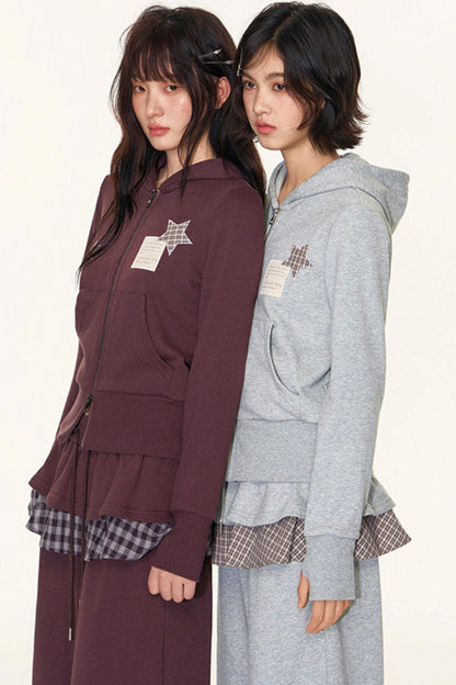 Star Patch Embroidered Hooded Cardigan Set-Up