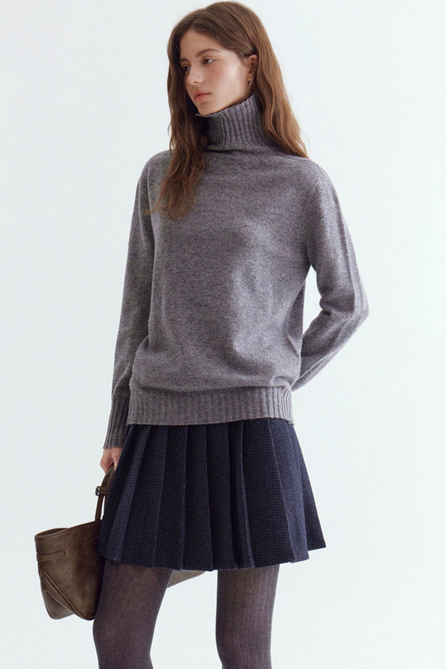 Wool Floral Yarn Turtleneck Sweater