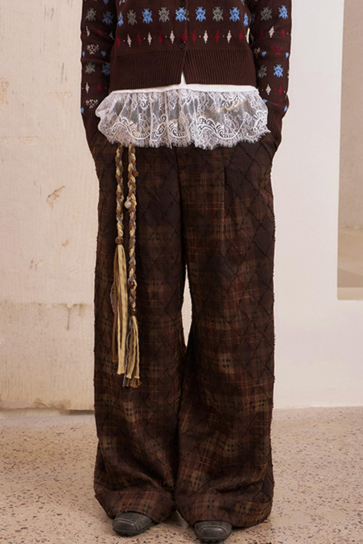 Textured Plaid Boho Slacks