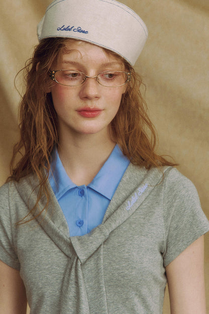 Navy Color Clash Shawl Tee