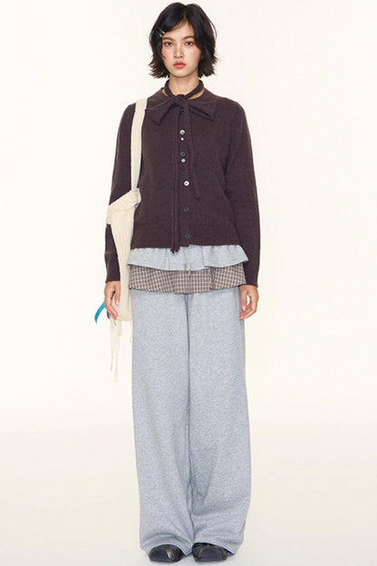 Original Lace-Up Crew Neck Cardigan Set-Up