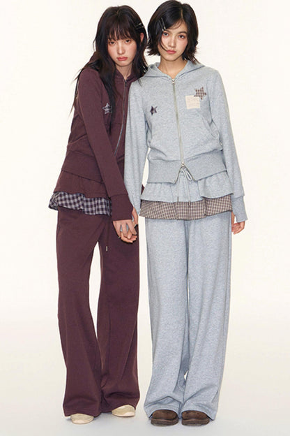 Star Patch Embroidered Hooded Cardigan Set-Up