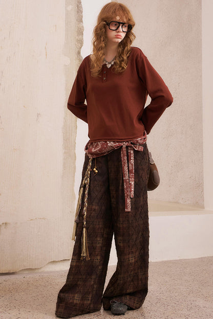 Textured Plaid Boho Slacks