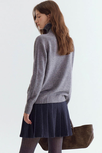 Wool Floral Yarn Turtleneck Sweater