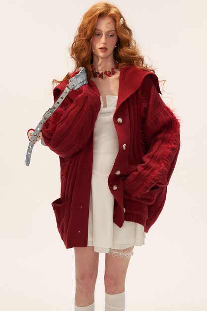 Lapel Knitted Loose Sweater Jacket