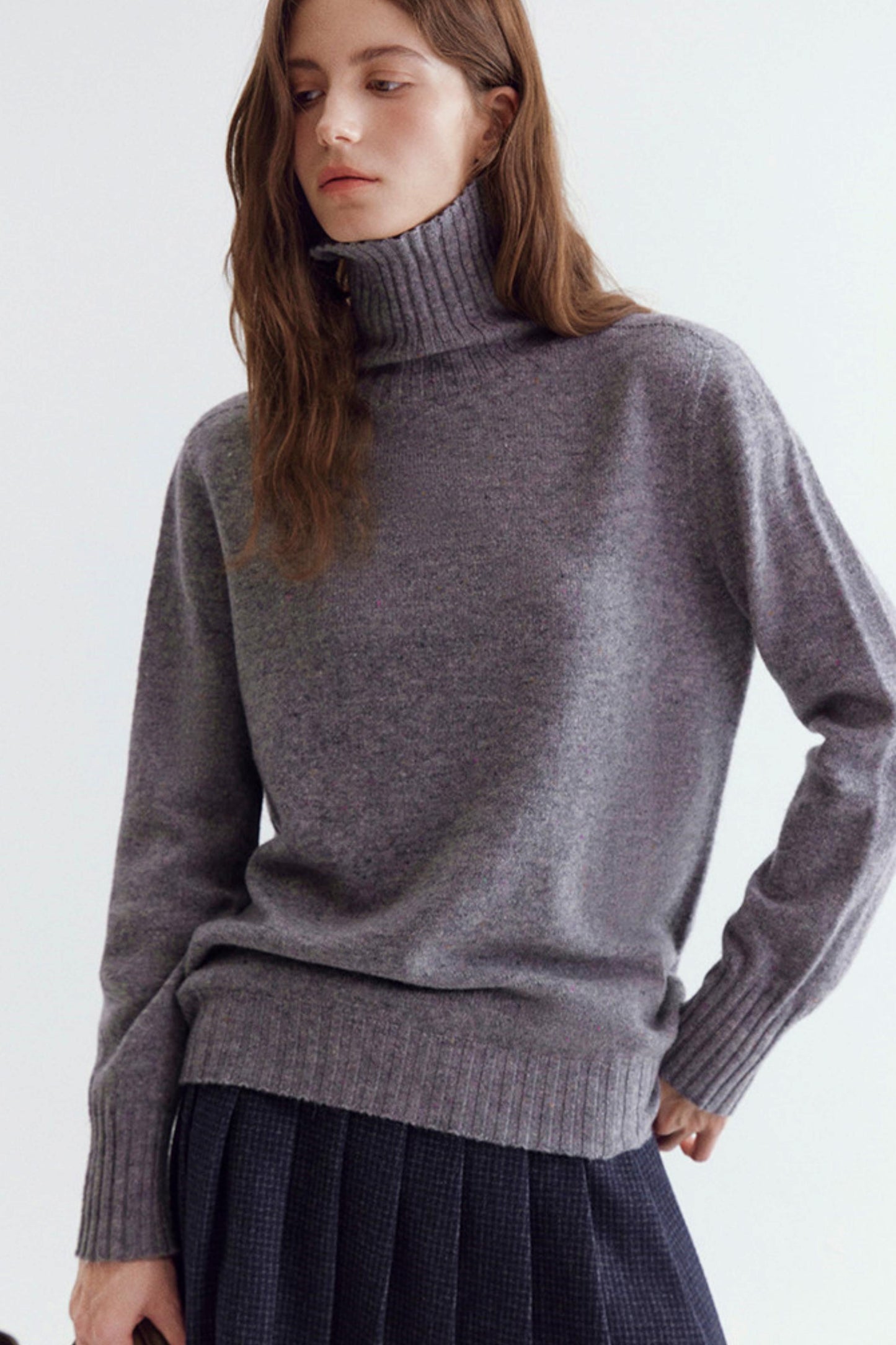 Wool Floral Yarn Turtleneck Sweater