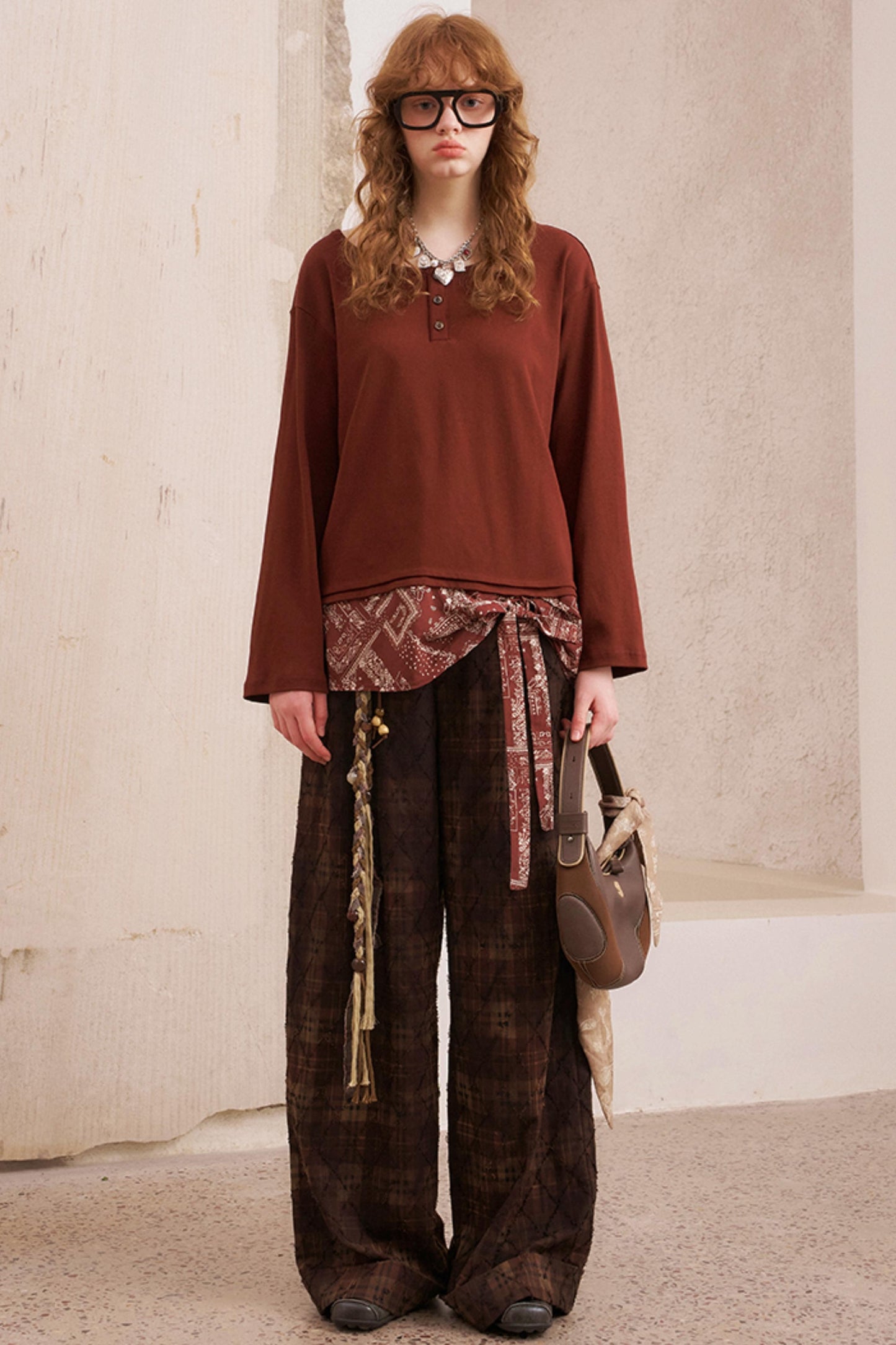 Textured Plaid Boho Slacks