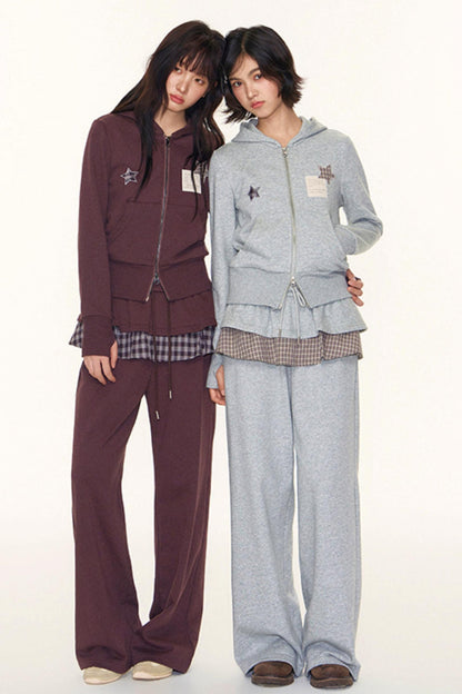 Star Patch Embroidered Hooded Cardigan Set-Up