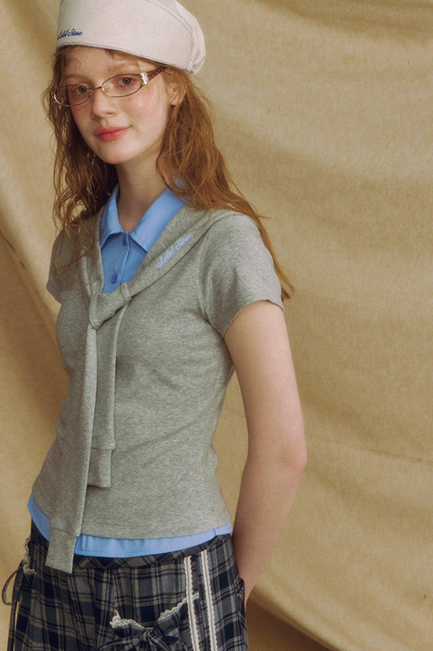 Navy Color Clash Shawl Tee