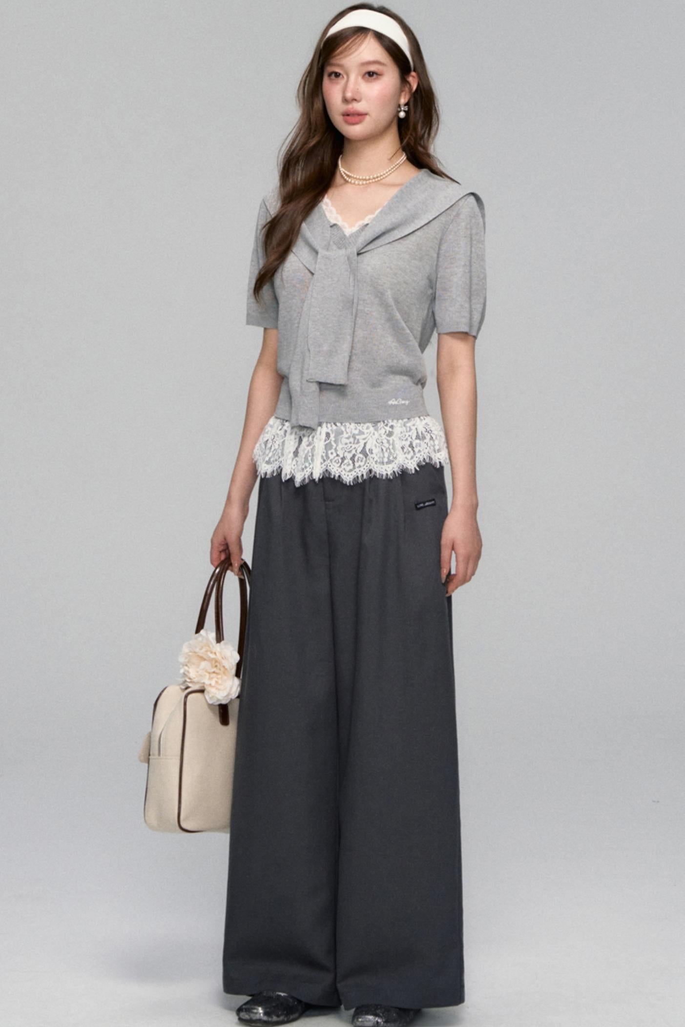 Short-Sleeved Lounge Knit Slacks Set-Up