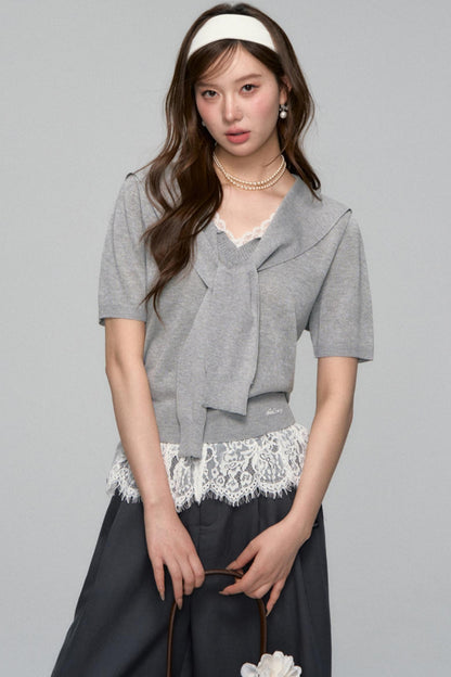 Short-Sleeved Lounge Knit Slacks Set-Up