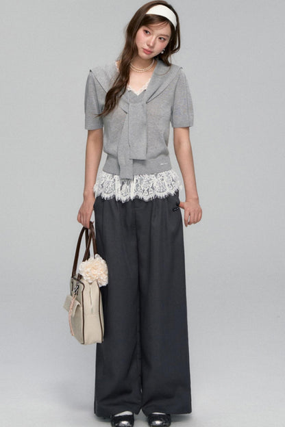 Short-Sleeved Lounge Knit Slacks Set-Up