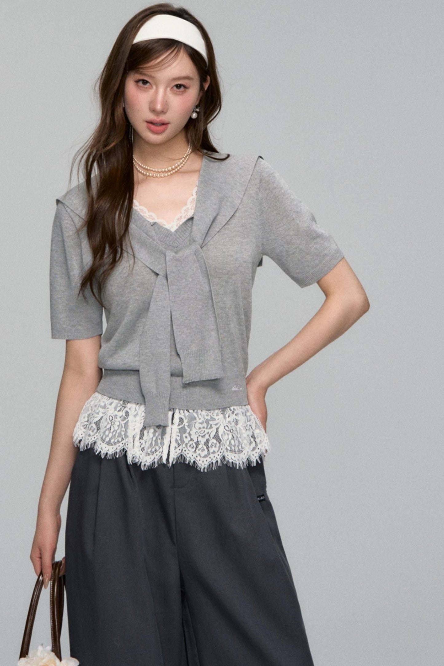 Short-Sleeved Lounge Knit Slacks Set-Up