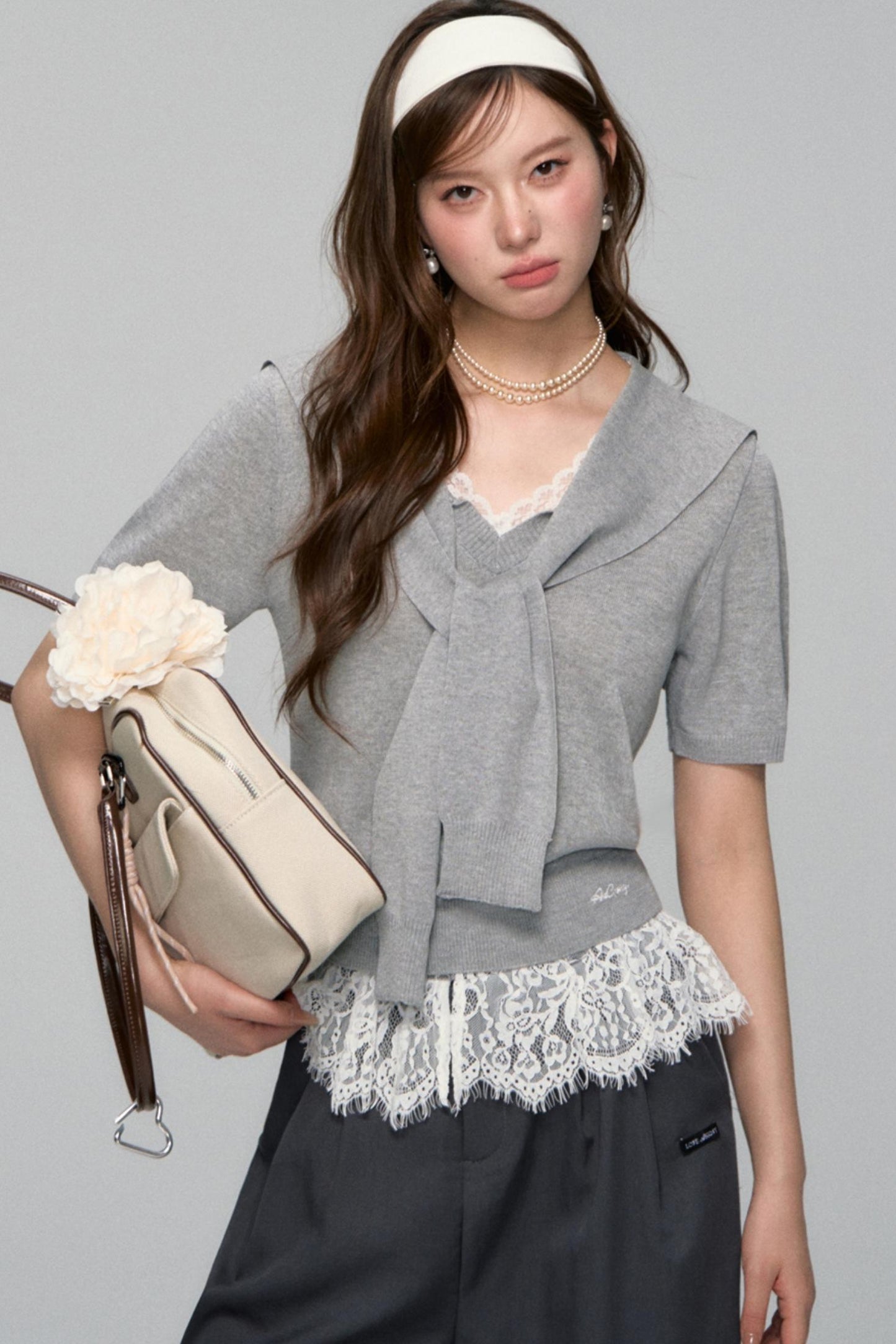 Short-Sleeved Lounge Knit Slacks Set-Up