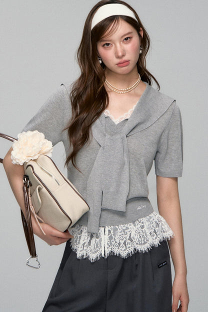 Short-Sleeved Lounge Knit Slacks Set-Up