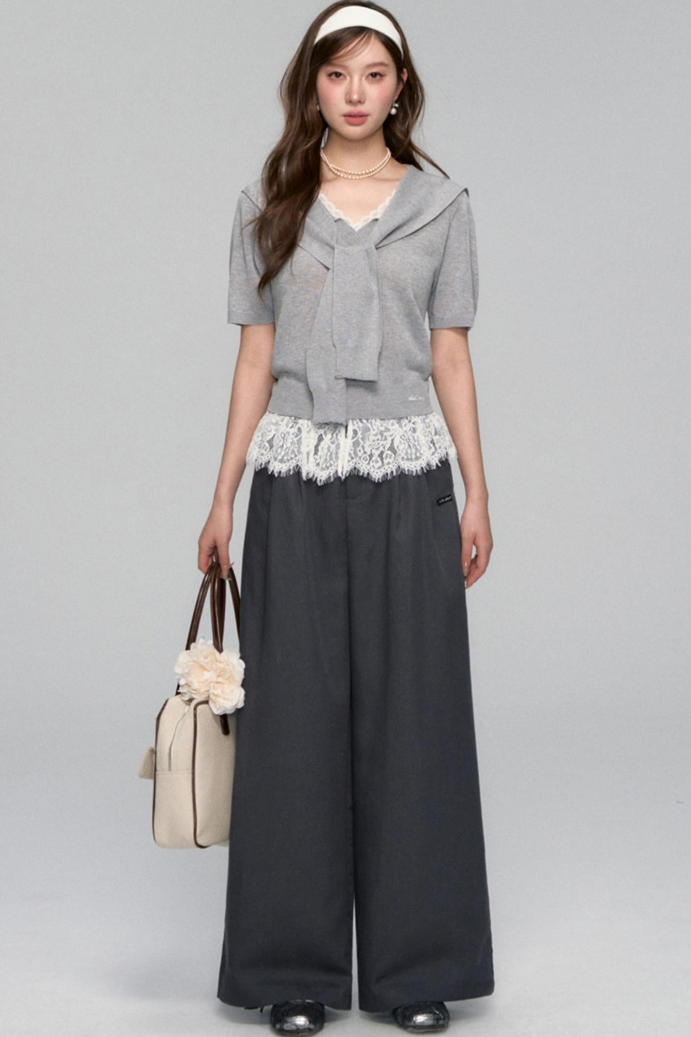 Short-Sleeved Lounge Knit Slacks Set-Up