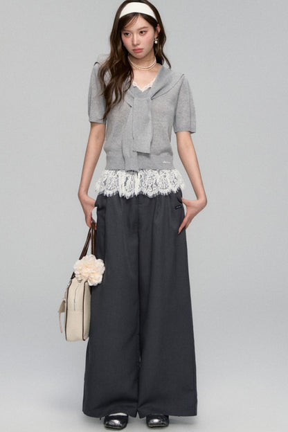 Short-Sleeved Lounge Knit Slacks Set-Up