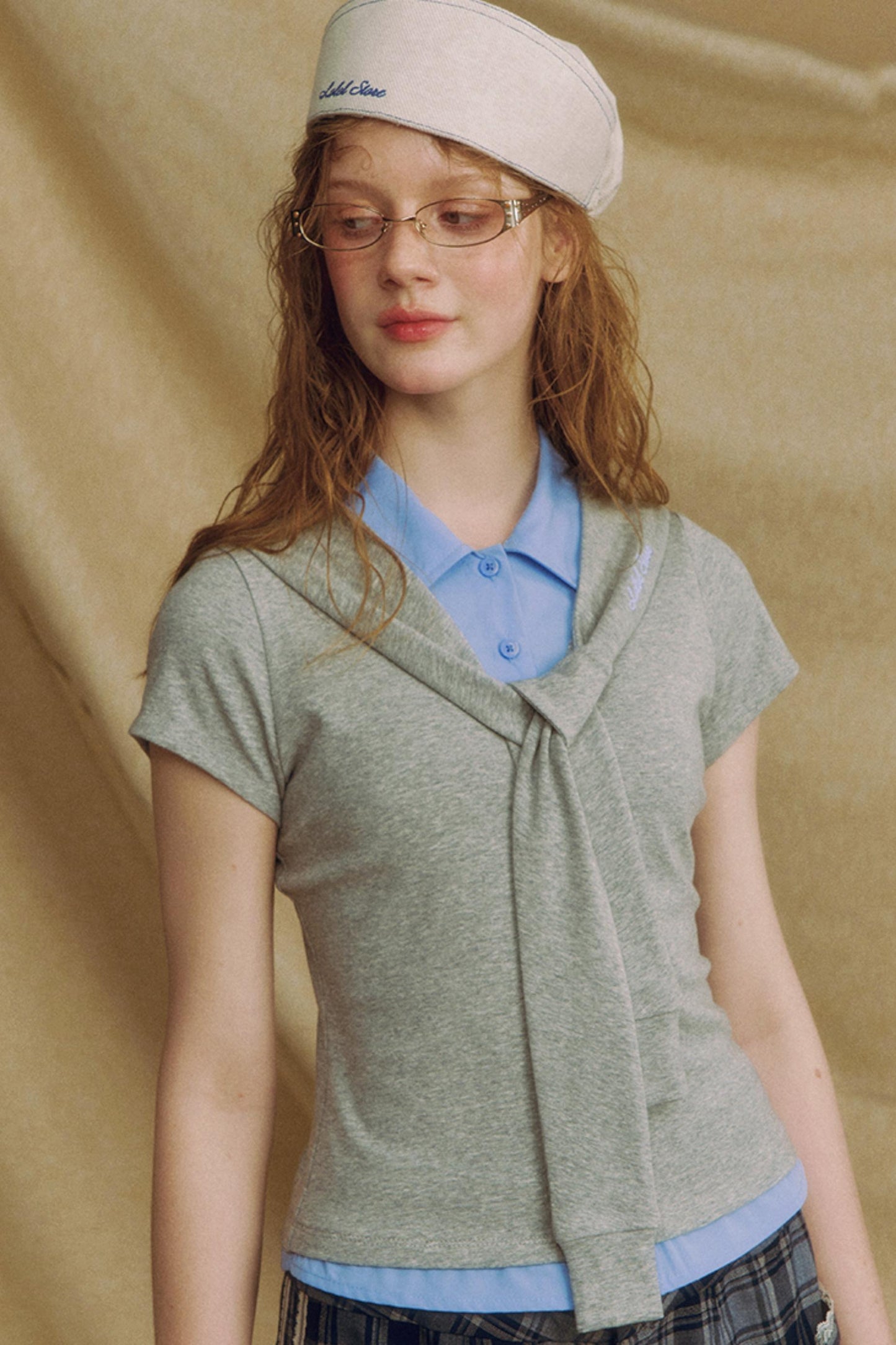 Navy Color Clash Shawl Tee