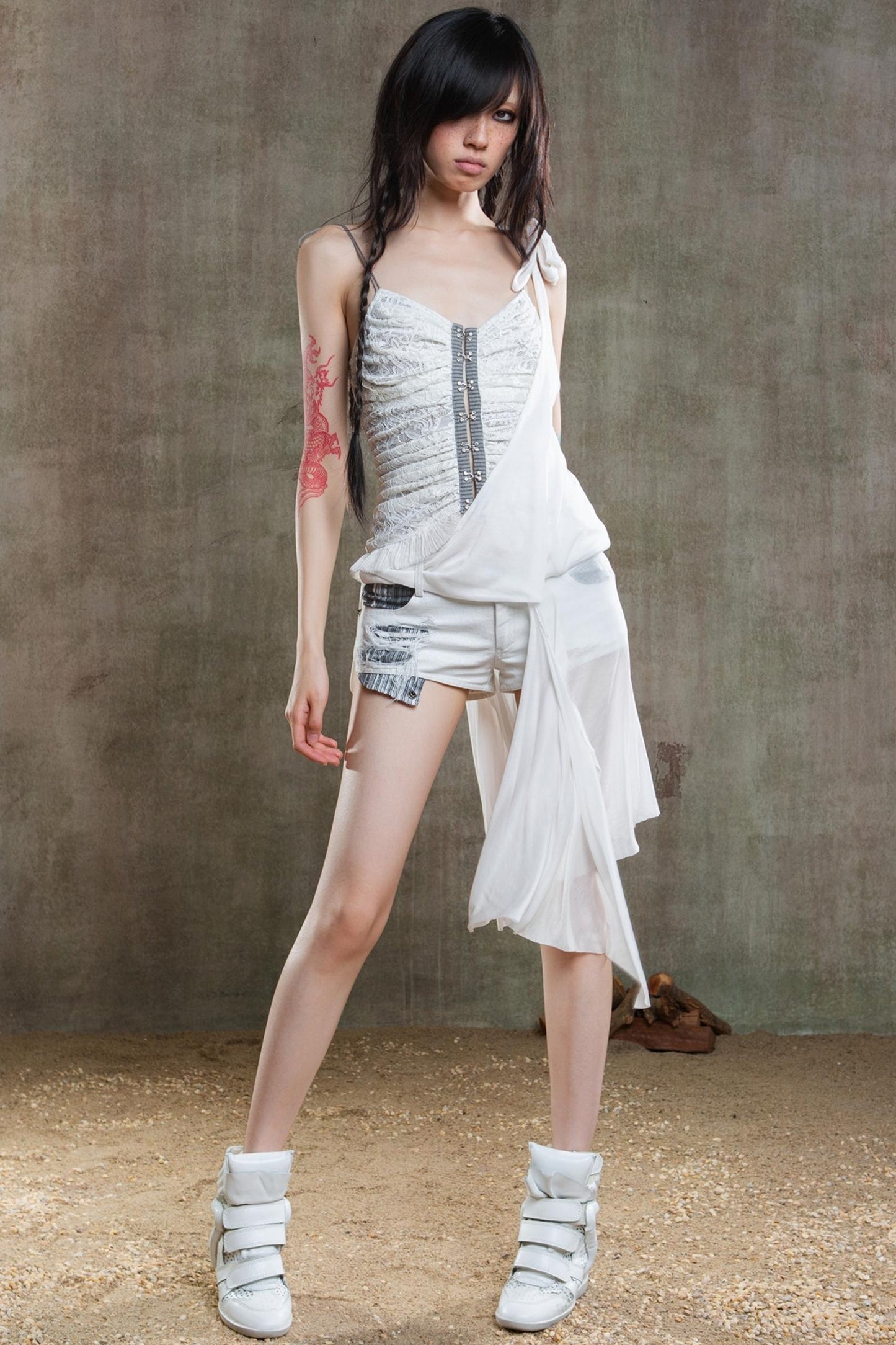 Necklace Accessory Multi-Ruched Lace Halter Top Set