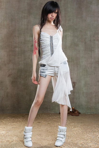 Necklace Accessory Multi-Ruched Lace Halter Top Set