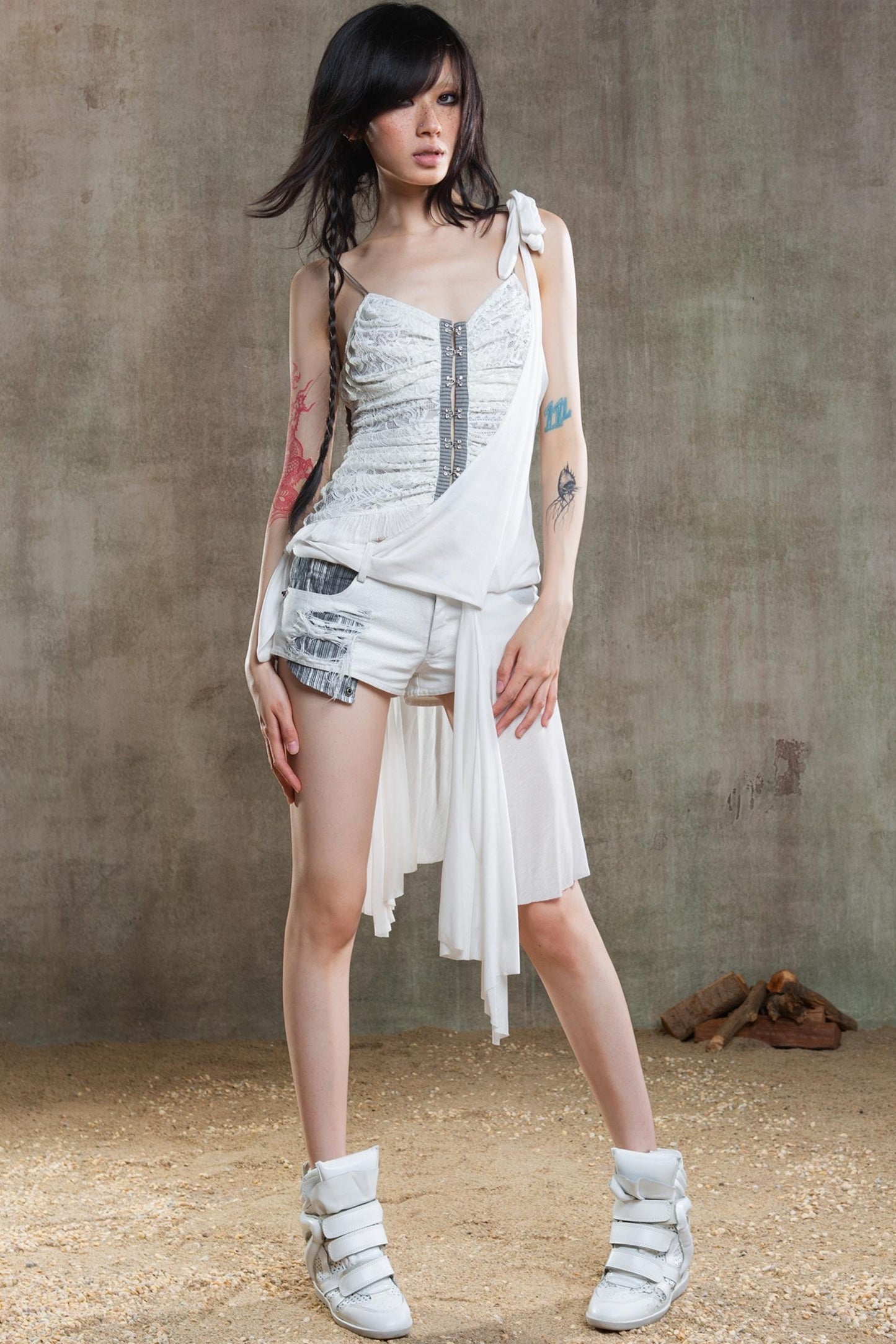 Necklace Accessory Multi-Ruched Lace Halter Top Set