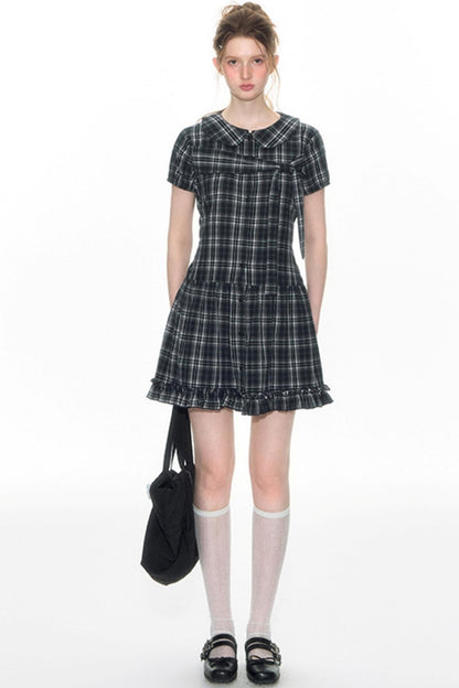 Sweet Cotton Plaid Skirt Set-Up