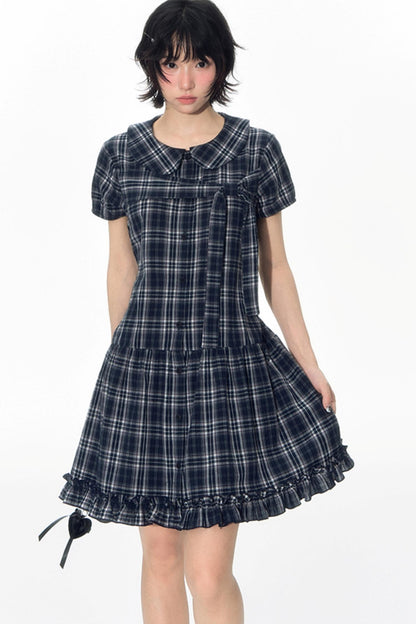 Sweet Cotton Plaid Skirt Set-Up